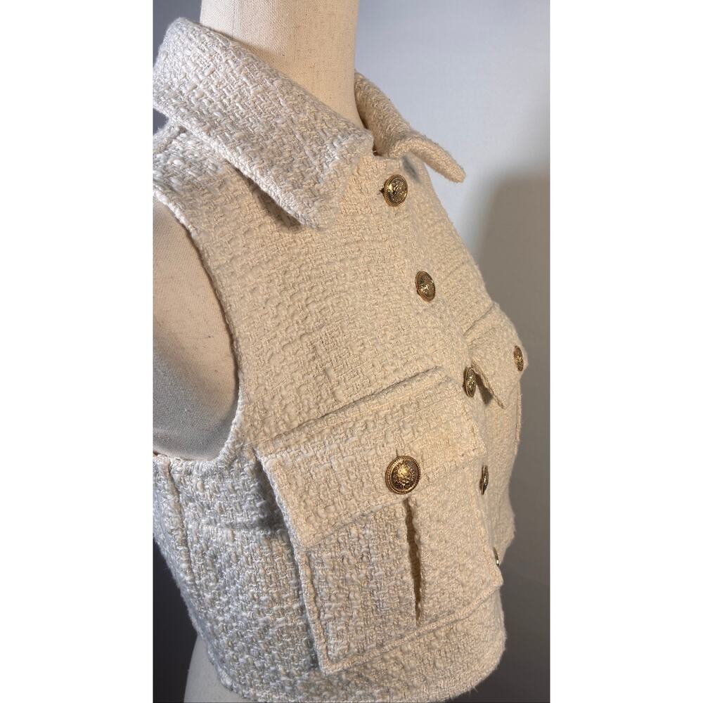 More&More Ivory Boucle Tweed Vest Womens 4 Gold Buttons - Picture 3 of 5